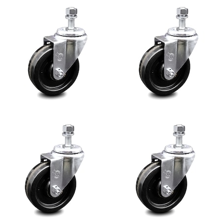 Service Caster 4 Inch Phenolic Wheel Swivel 1/2 Inch Threaded Stem Caster Set SCC-TS20S414-PHS-121315-4